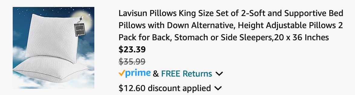 King pillow Amazon receipt