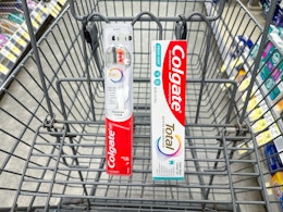 colgate toothpaste and toothbrush in walgreens cart