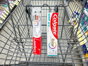 colgate toothpaste and toothbrush in walgreens cart