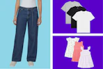collage with jeans, dresses, and t-shirts