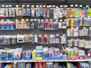 A variety of sharpie items hanging from a store rack.