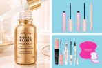 beauty products in a collage