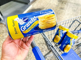 Pillsbury Biscuit Grands (8 ct) held over Walmart shopping cart
