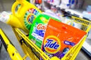 tide and gain products in yellow shopping cart