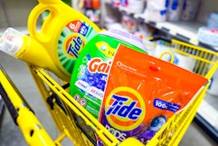 tide and gain products in yellow shopping cart