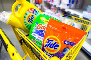 tide and gain products in yellow shopping cart