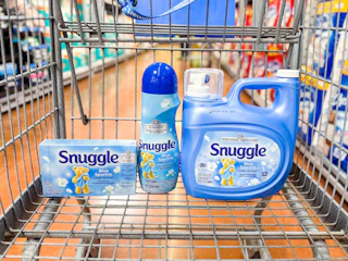 three blue sparkle snuggles in walmart cart