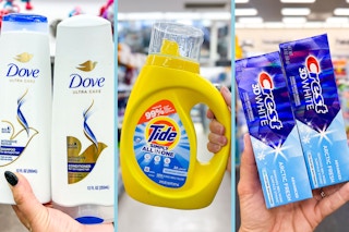 collage with tide, crest, and dove products