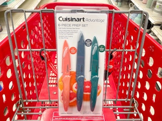 A Cuisinart 6 piece prep set sitting in a store cart.