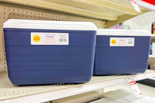 a dark blue 10-can cooler on the shelf at Target