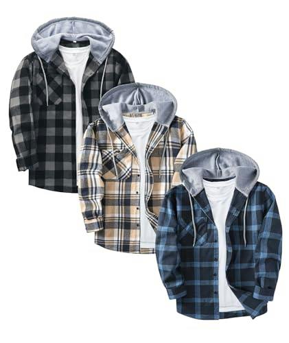 Men's Flannel Hoodie Shirts 3-Pack