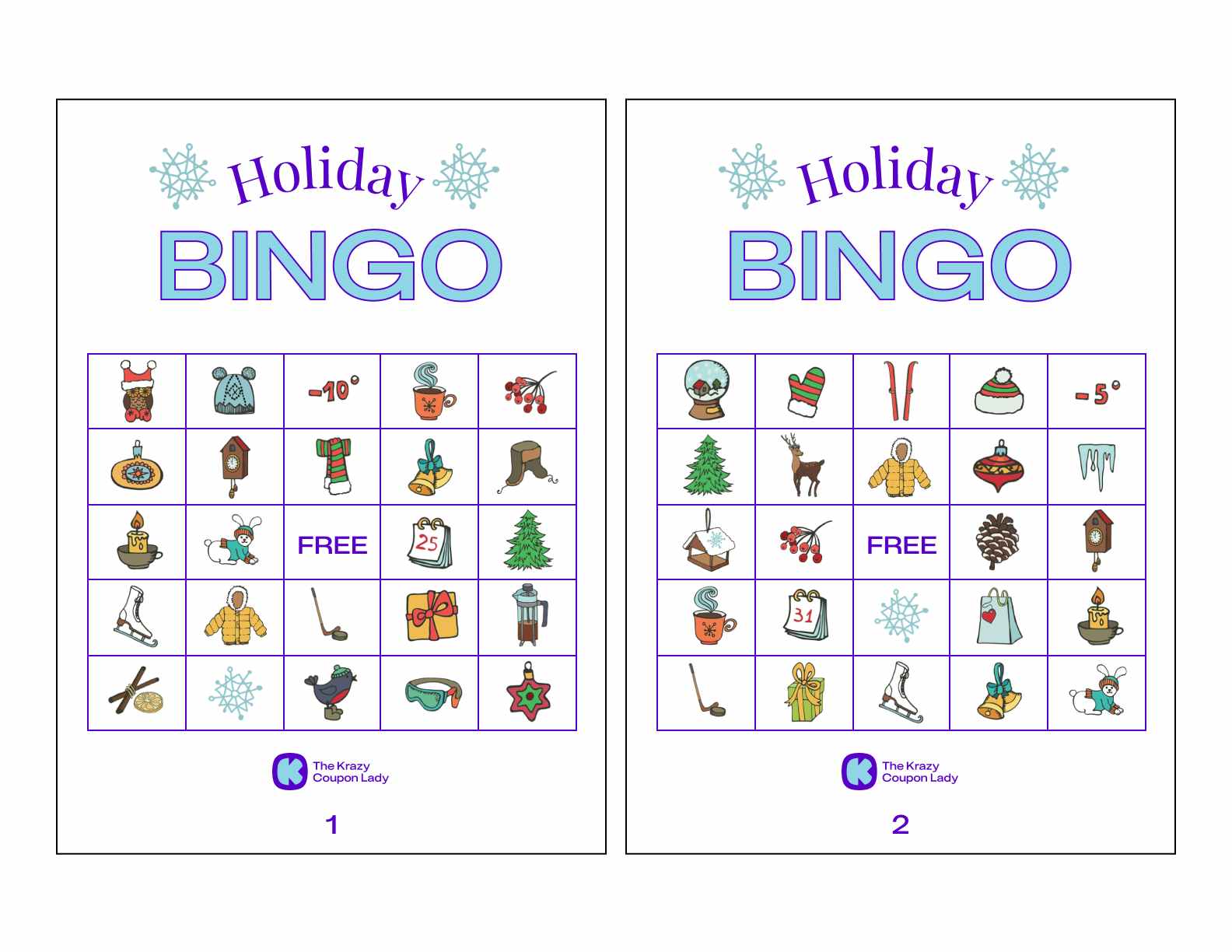 Holiday Bingo Printables Winter-Themed Set