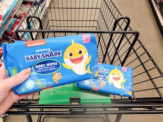 baby shark wipes in a cart