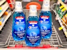 crest mouthwash in a shopping cart