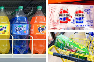 collage with pepsi, mtn dew, fanta