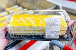 New Peaches and Cream Bar Cake, $18.99 at Costco card image