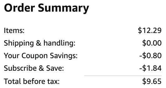 an amazon order summary ending in $9.65