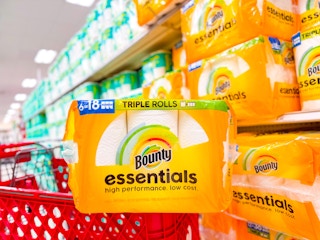 bounty paper towels 6-pack sitting on top of a target cart