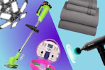 garage light, yard trimmer, Polly Pocket set, sheet set, massage gun