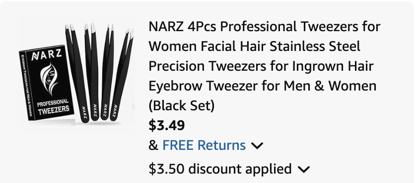 Narz tweezer Amazon receipt