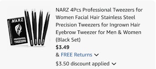 Narz tweezer Amazon receipt