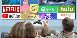 A family watching streaming on a projector