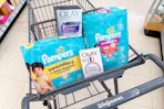 walgreens shopping cart with pampers and olay products