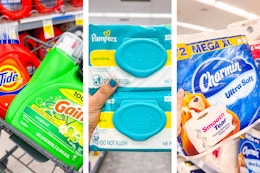 collage with pampers, gain, tide, and charmin products