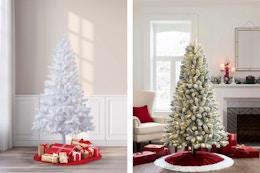 Score 6.5' Christmas Trees for Cheap at Walmart: $19 Flocked and $10 White card image