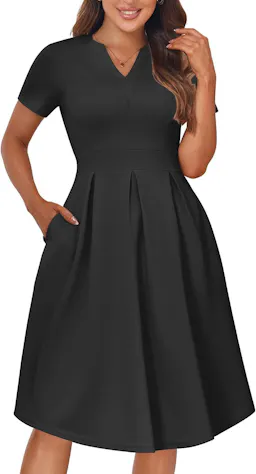 Women's Notched V-Neck A-Line Dress