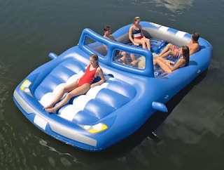 lifestyle image of people on a convertible float