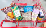 trader joes groceries in shopping cart