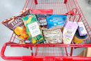 trader joes groceries in shopping cart
