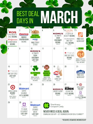 calendar showing all the best deals and sales in march 2026