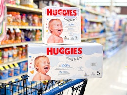 huggies snug & dry diapers on an albertson's cart