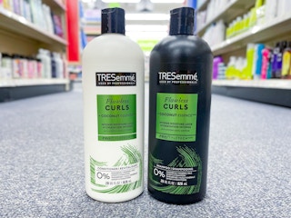 two bottles of Tresemme Flawless Curls shampoo and conditioner in aisle
