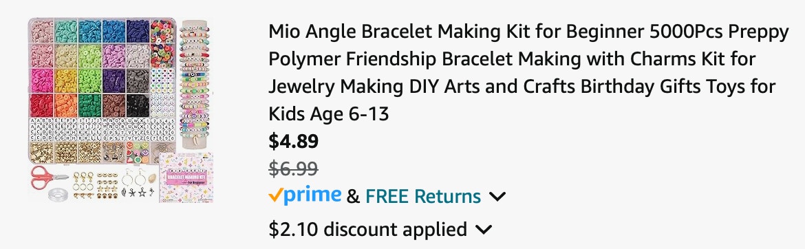 Bracelet making kit Amazon receipt