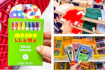 crayons, bic pens, and kids polo shirts side by side at target