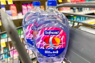 softsoap hand soap refills in a shopping cart