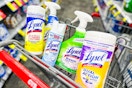 lysol cleaning supplies in a cart