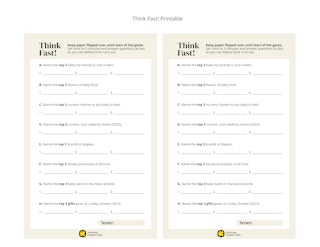 Think Fast! baby shower game