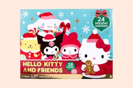 hello kitty advent calendar on a pink background