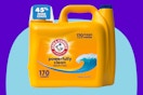 ARM & HAMMER Liquid Laundry Detergent, Clean Burst Fresh, 170 fl oz on a blue background.