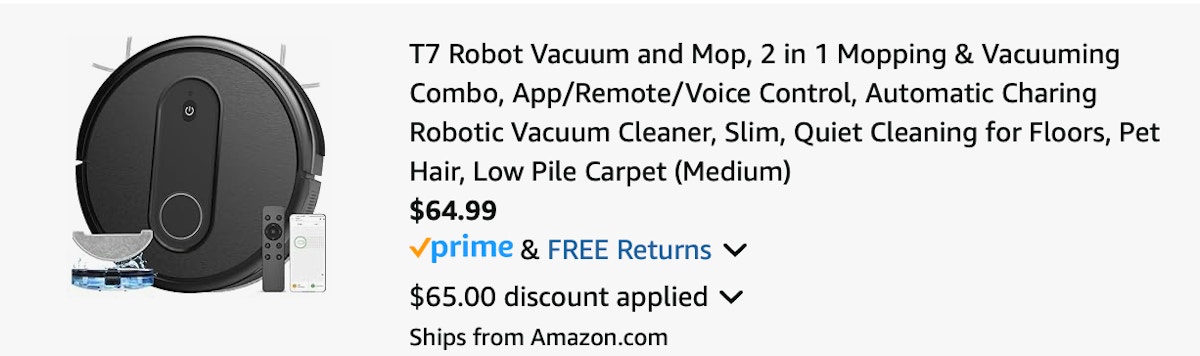 Vacuum robot mop Amazon receipt