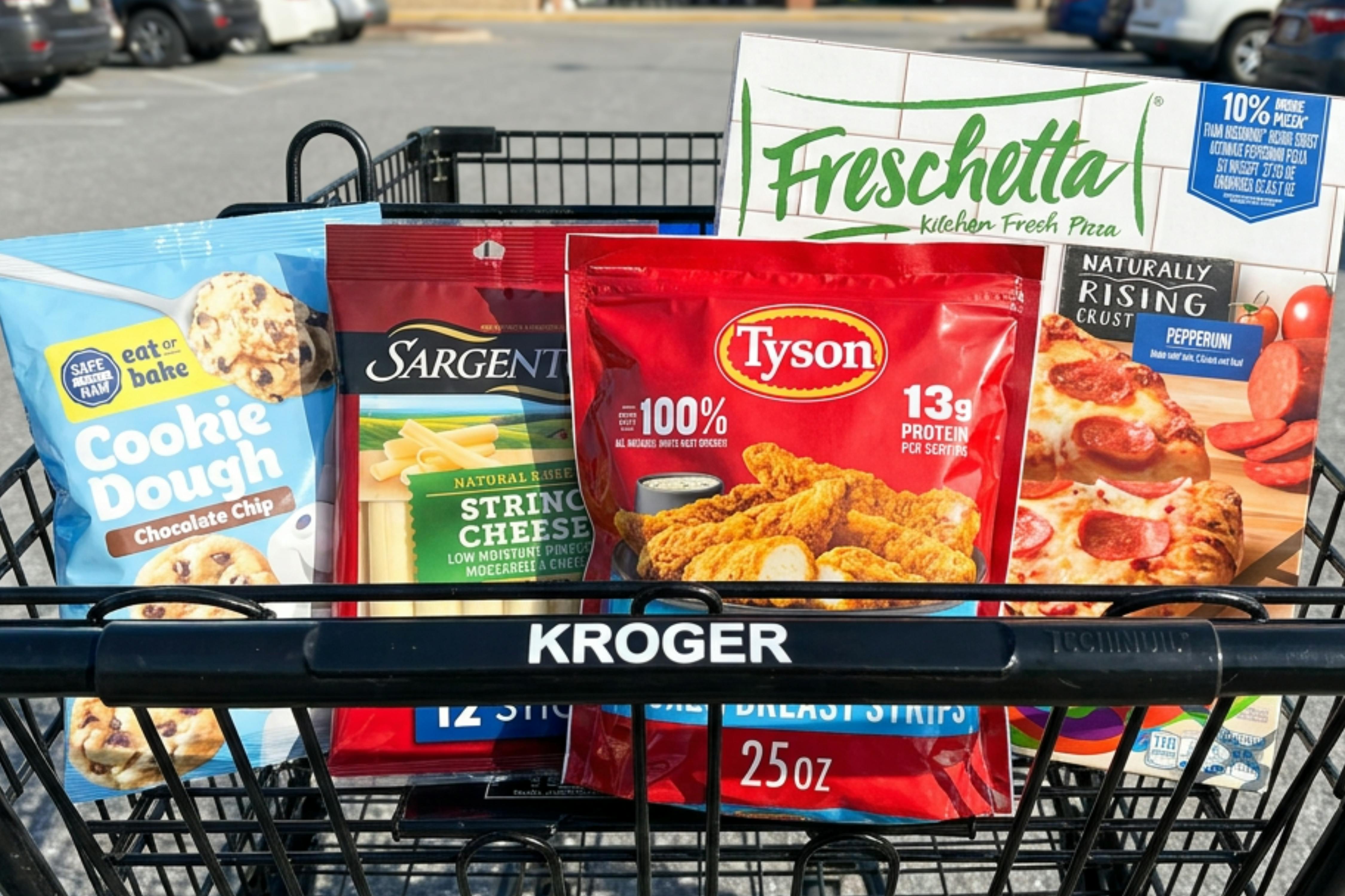 kroger shopping cart with groceries