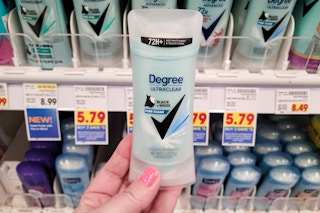 hand holding degree deodorant at kroger