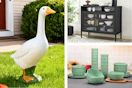 Porch goose, storage cabinet & dinnerware set