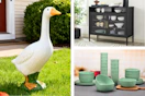 Porch goose, storage cabinet & dinnerware set