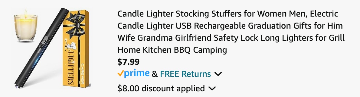 Candle Lighter Amazon receipt