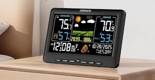 a weather station on a table 